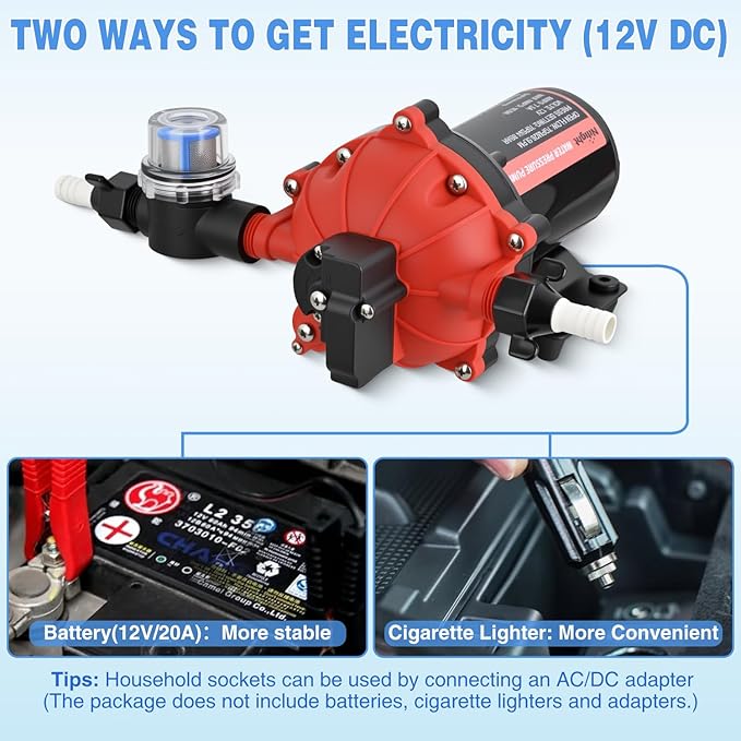 Nilight RV Water Pump 12v Camper Water Pump 7.0 GPM 70 PSI with Pressure Switch Strainer Heavy Duty Diaphragm Pump 12 Volt DC Upgrade Self-Priming Low Noice for RV Marine Yacht Caravan Camper Trailer