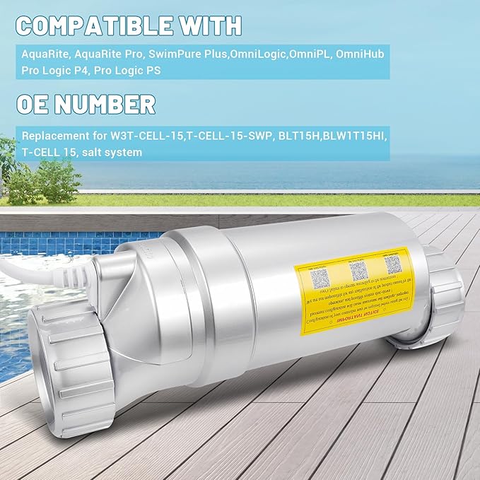 Salt Cell T-15 Upgrade Replacement Fit for Hayward BLT15H W3T-CELL-15 Pool Salt Turbo Cell Chlorinator Generator Up to 40,000 Gallons