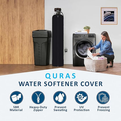 Water Softener Tank Jacket 9x48 Inch – 4mm Insulated Neoprene Cover to Prevent Sweating, Outdoor Water Softener Protector for Basement or Garage, Heavy-Duty Zippered Slip-On Design