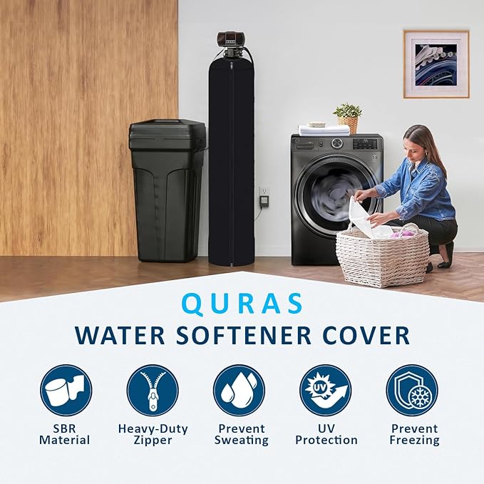 Water Softener Tank Jacket 10x54 Inch – 4mm Insulated Neoprene Cover to Prevent Sweating, Outdoor Water Softener Protector for Basement or Garage, Heavy-Duty Zippered Slip-On Design