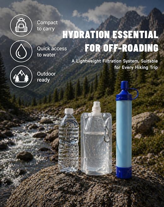 Water Filter, Lightweight Portable Water Filter Straw (1) | Emergency Survival Filtration System, Personal Water Purifier, Includes 480ml Reservoir & Tube, for Hiking, Camping, Travel