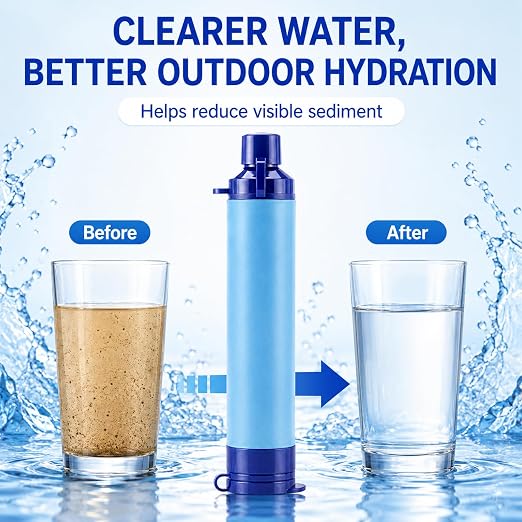 Water Filters Straws, Filtration Portable Gear, Supply for Drinking Hiking Camping Team Family Outing (Set)