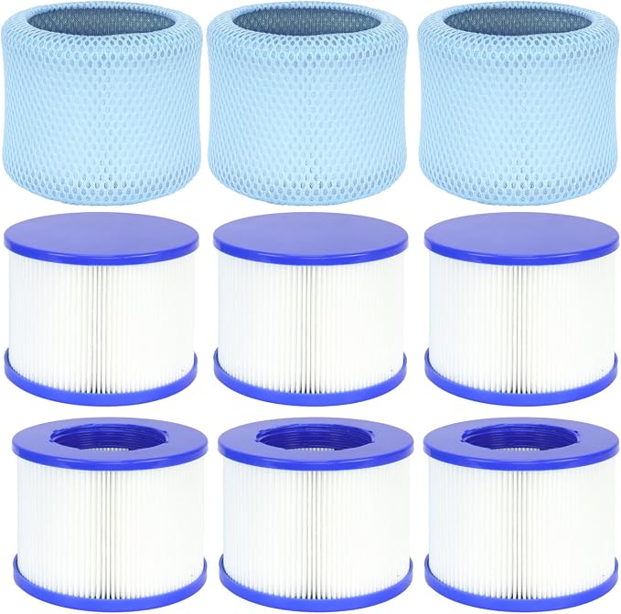 60% Denser Filter, High-Efficiency Screw-in Hot Tub spa Filters Replacement Compatible with All Relxtime, Aleko, Wejoy, Aquaspa Hot Tubs & Other Spas (6 Filters + 3 Filter Bags)