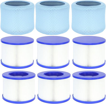 60% Denser Filter, High-Efficiency Screw-in Hot Tub spa Filters Replacement Compatible with All Relxtime, Aleko, Wejoy, Aquaspa Hot Tubs & Other Spas (6 Filters + 3 Filter Bags)