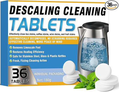 Kettle Descaler Tablet 36 Packs, Powerful Limescale Remover for Coffee Maker, Electric Kettle, Natural Citric Acid Formula, Hard Water Remover Tablets