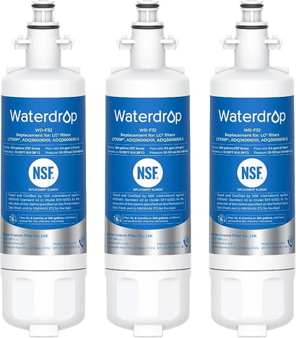 Waterdrop ADQ36006101 Replacement for LG® LT700P® Refrigerator Water Filter, Kenmore® 9690, 469690, ADQ36006102, LFXS30766S, LFXS24623S, FML-3, RFC1200A, RWF1200A, WSL-3, 3 Filters Package May Vary