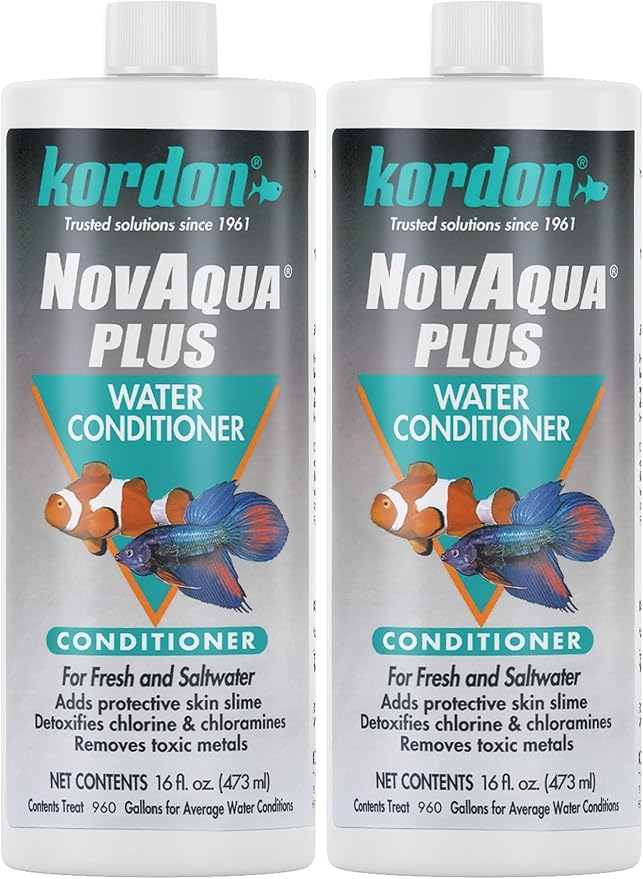 Kordon NOVAQUA Plus - Freshwater & Saltwater Aquarium Water Conditioner – Instantly Detoxifies Chlorine, Chloramines, & Heavy Metals, Replaces Fish Slime Coat, Reduces Fish Stress, 16 Ounces