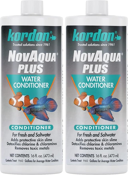 Kordon NOVAQUA Plus - Freshwater & Saltwater Aquarium Water Conditioner – Instantly Detoxifies Chlorine, Chloramines, & Heavy Metals, Replaces Fish Slime Coat, Reduces Fish Stress, 16 Ounces