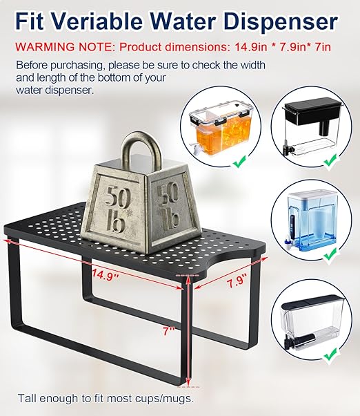 Water Filter Dispenser Stand with Drip Tray - 7.9''W x 14.9''D x 7''H, Metal Stand Designed for Brita Filter, Compatible with Zero Water, PUR, Waterdrop etc.