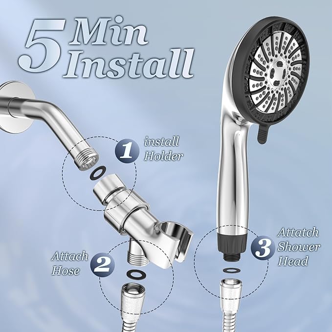 PWERAN Filtered Shower Head with Handheld, High Pressure (Grey)