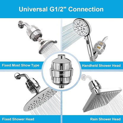 Yodel Shower Filter with 2 Cartridge Chrome - Hard Water Softener, 99% Removes Chlorine & Impurities, Improves Skin & Hair Condition, Universal Fit for Shower Heads