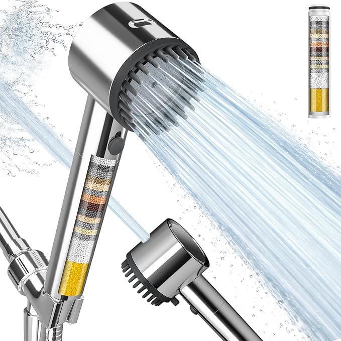 Cobbe Filtered Shower Head with Handheld, High Pressure 5 Spray Mode Showerhead with Filters, Built-in Power Wash for Hard Water, Chrome