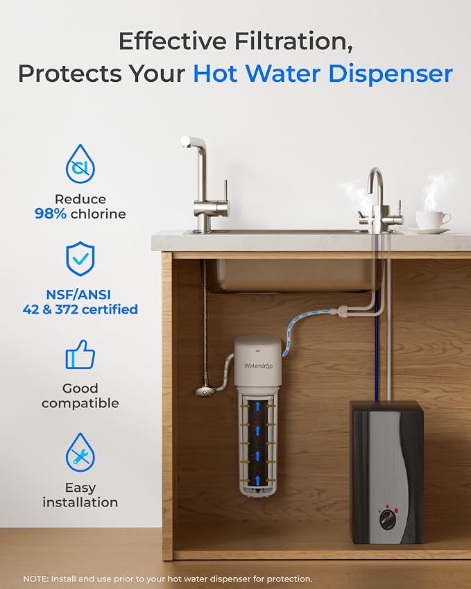 Waterdrop 10UE Under Sink Water Filter for Hot and Cold Water Dispenser | Reduces PFAS, PFOA/PFOS, Lead, Chlorine, Bad Taste & Odor, 11000 Gallons