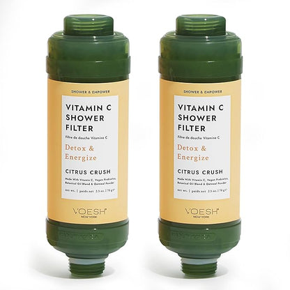 VOESH Vitamin C Shower Filter Duo, Citrus Crush, Shower Aromatherapy, Water Purifier, Water Softener, Vegan Probiotics, Spa Shower Head, Water Filter, Shower Self-Care