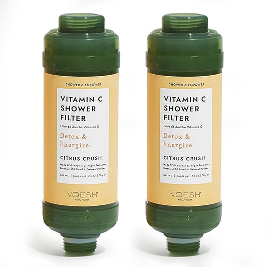 VOESH Vitamin C Shower Filter Duo, Citrus Crush, Shower Aromatherapy, Water Purifier, Water Softener, Vegan Probiotics, Spa Shower Head, Water Filter, Shower Self-Care