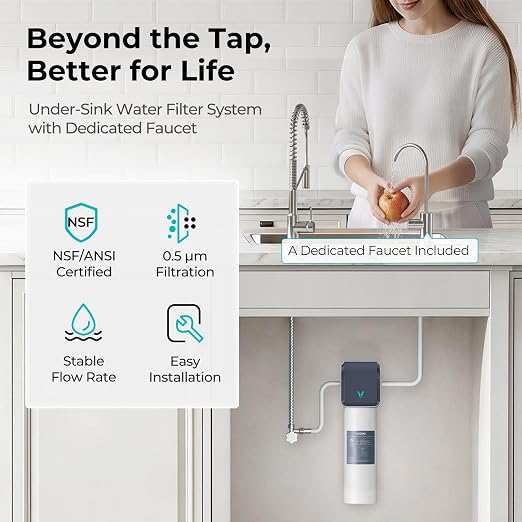 Viomi Under Sink Water Filter, NSF/ANSI 372, 53, 42 Certified, 0.5 Micron Filtration System Removes Lead, Chlorine, Bad Taste & Odor, Dedicated Faucet Included, 1 Year or 10,000 Gallons Lifespan