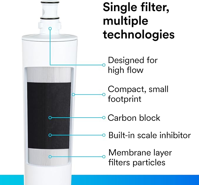 3M High Flow Series Filter Cartridge HF20-MS | For BREW120-MS System, Reduces Sediment, Chlorine Taste & Odor, Cyst, Scale, Microplastics