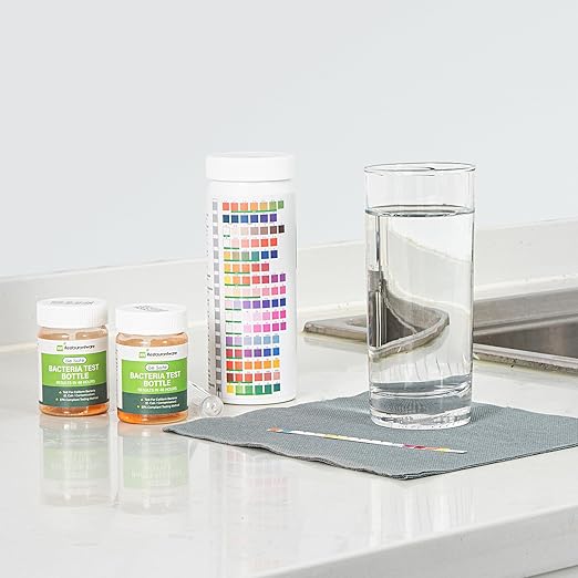 Restaurantware Instant Multiple-Use Water Test Kit 100 Count 17-in-1 Water Test Kit, 2 Bacteria Tests, For Tap & Well Water, Chlorine Testing Strips, Tests For Lead, Bacteria, Hardness, Fluoride