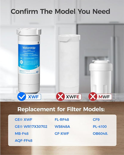 Waterdrop XWF Water Filter Replacement for GE® WR17X30702, 2 Pack, No chip | NSF 42 & 372 Certified, Compatible with GE® GNE27, GFE26, GDE25, GSS25, PSE25 Series Refrigerators