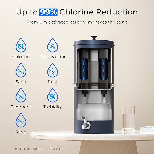 Waterdrop TK-AP Gravity Water Filter System, NSF/ANSI 42&372 Standard, Blue | Reduces Lead and Chlorine, Stainless Steel Water System with 2 Carbon Filters for Home, Emergencies, 2.25G
