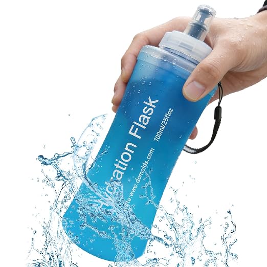 AXEN Collapsible Water Bottle with Filter System, Soft Hydration Flask for Trail Running, Camping, Hiking, Cycling, 700ml Blue
