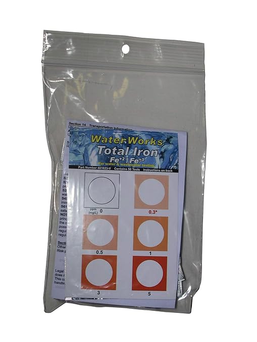 Industrial Test Systems WaterWorks 481623-V Total Iron Visual Test, 3 Minute Test Time, 0-5mg/L Range (Bottle of 50)
