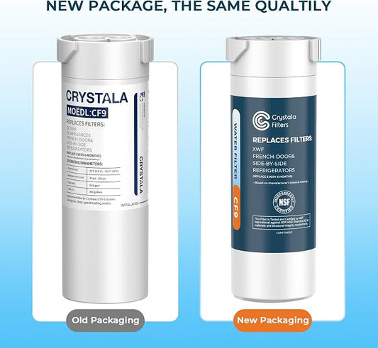 Crystala Filters XWF Water Filter, Compatible with GE XWF Refrigerator Water Filter, 3 Pack (Not XWFE)