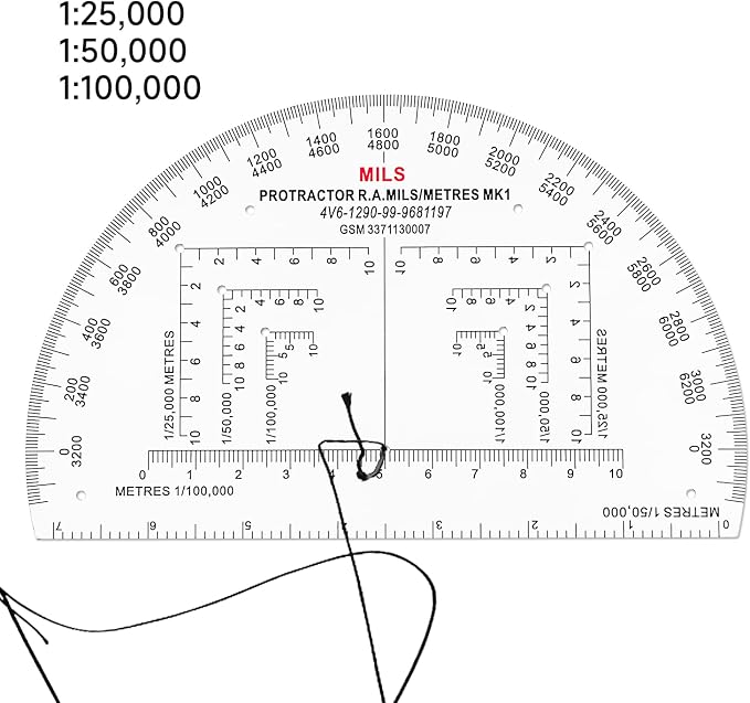 CYA MP-1 6" Half Circle Military Map Protractor - Mils Romer Scale Tool | Thick waterproof 6" half circle map protractor with mils & romer scales. Fits 1:25k, 1:50k & 1:100k UTM/MGRS charts.