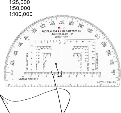 CYA MP-1 6" Half Circle Military Map Protractor - Mils Romer Scale Tool | Thick waterproof 6" half circle map protractor with mils & romer scales. Fits 1:25k, 1:50k & 1:100k UTM/MGRS charts.