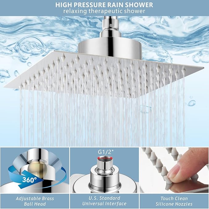Large Rain Shower Head with Filtered - 12" All Metal Square Rainfall Showerhead Filter for Remove Chlorine and Harmful Substances, Chrome
