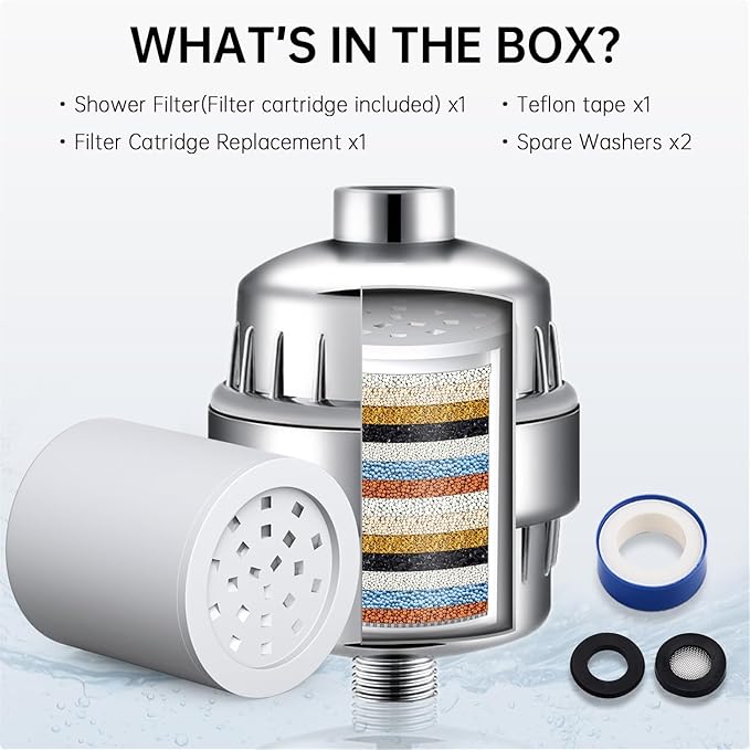 G-Promise 16 Stage Shower Filter For Hard Water, Reduces Chlorine and Fluoride, Improves Dry Skin, Universal With G1/2" Threads Design, Comes With a Replacement Cartridge (Chrome)