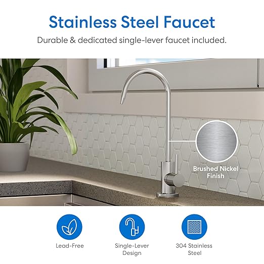 Brio SIMPL Reverse Osmosis Tankless Water Filter System for Clean Drinking Water | 4-Stage Undersink 0.0001 Micron RO Filtration | Reduces PFAS, Dirt, Rust, Chlorine, VOCs & Heavy Metals | 400 GPD