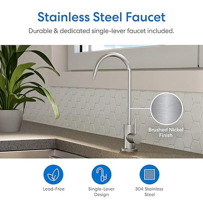 Brio SIMPL Reverse Osmosis Tankless Water Filter System for Clean Drinking Water | 4-Stage Undersink 0.0001 Micron RO Filtration | Reduces PFAS, Dirt, Rust, Chlorine, VOCs & Heavy Metals | 400 GPD