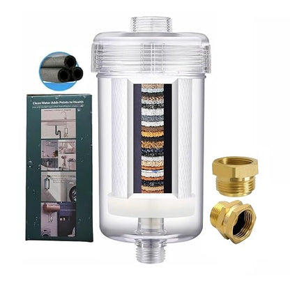 2 Micron ACF Washing Machine Water Filter, Visible Washer Water Filter System, 99.5% Removal of Chlorine Fluoride, Heavy Metals, Scale, Clothes Yellowing, Reduces Dry Skin, Carbon Shower Filter