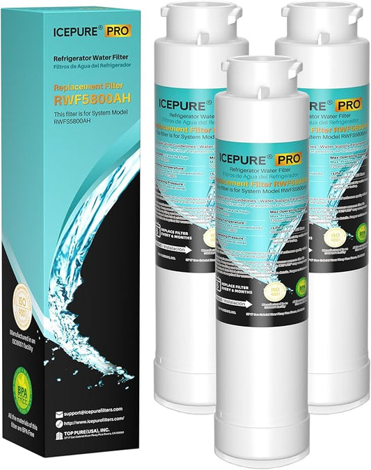 ICEPURE PRO RWF5800AH Replacement for Frigidaire EPTWFU01 EWF02, Pure Source Ultra II, PureSource Ultra 2, SCWFTCTO, GP006, MR022, JO22, BO022, DE022, TH-01, 1007, Refrigerator Water Filter, 3PACK