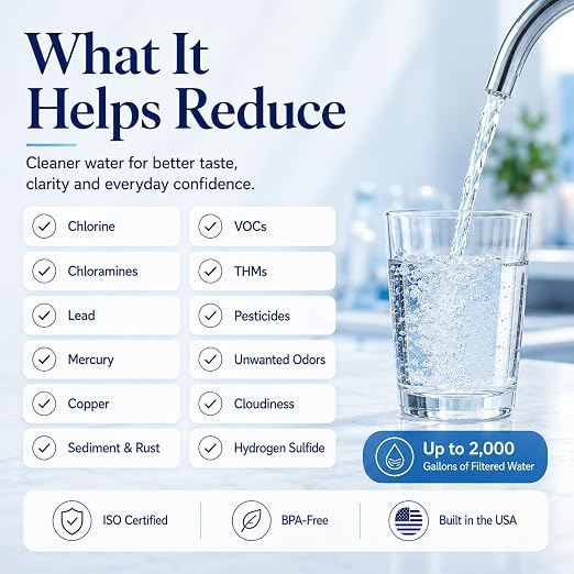 Crystal Quest Faucet-Mount Water Filtration System, ISO Certified 6-Stage Filtration, No-Wait Filtering, Removes Chlorine & Heavy Metal, 2000-Gallon Capacity, Easy Kitchen Faucet Installation - Chrome