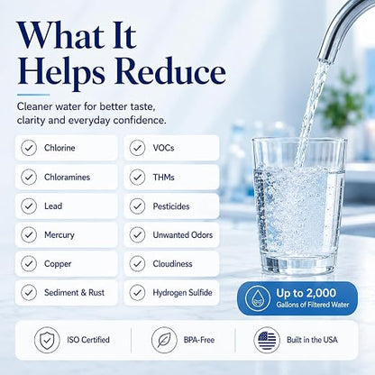 Crystal Quest Faucet-Mount Water Filtration System, ISO Certified 6-Stage Filtration, No-Wait Filtering, Removes Chlorine & Heavy Metal, 2000-Gallon Capacity, Easy Kitchen Faucet Installation - White