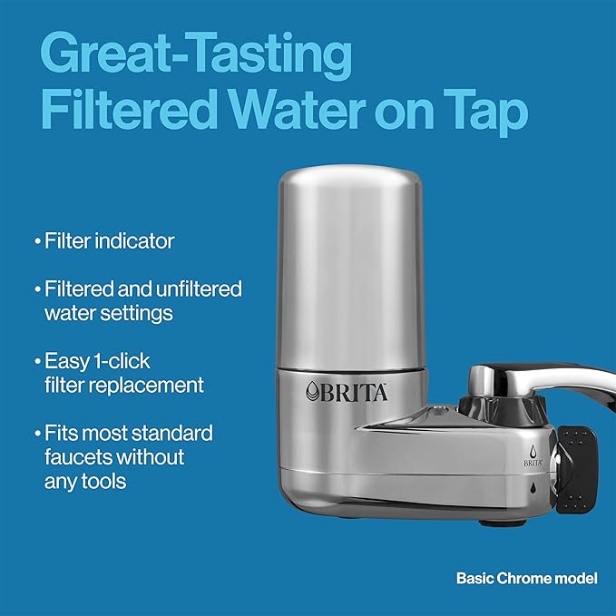 Brita Faucet Mount System, Water Faucet Filtration System with Filter Change Reminder & Standard Water Filter, BPA-Free, Replaces 1,800 Plastic Water Bottles a Year
