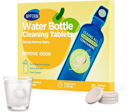 Water Bottle Cleaning Tablets, 36 Pack Bottle Clean Tablet Hydration Bladder Cleansing Tablets,Individually Packed, Orange Flavor