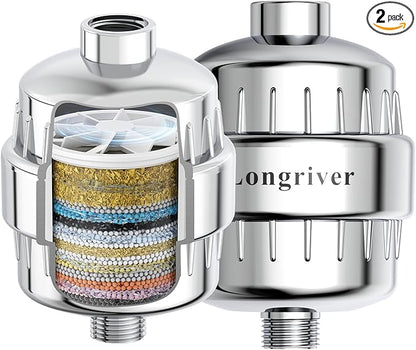 R7 Shower Filter High Put Shower Water Filter for Hard Water 99.99% Remove Chlorine, Heavy Metals, Shower Water Softener, Improve your skin and hair, Bathroom Fixture Hardware Parts, Chrome, 2 Pack