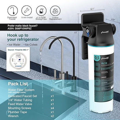 Frizzlife SW10F Under Sink Water Filter System with Brushed Nickel Faucet, NSF/ANSI 53&42 Certified, Reduces 99.99% Lead, Chlorine, Bad Taste & Odor, 8K Gallons High Capacity, 0.5 Micron, USA Tech