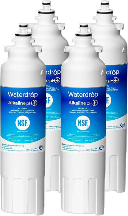Waterdrop 𝐀𝐥𝐤𝐚𝐥𝐢𝐧𝐞 ADQ73613401 Water Filter, 𝐄𝐧𝐡𝐚𝐧𝐜𝐞𝐬 𝐩𝐇, Replacement for LG® LT800P®, ADQ73613402, ADQ75795104, LSXS26326S, LMXC23746S, LSXS26366S, LSXS26386D, 4 Filters
