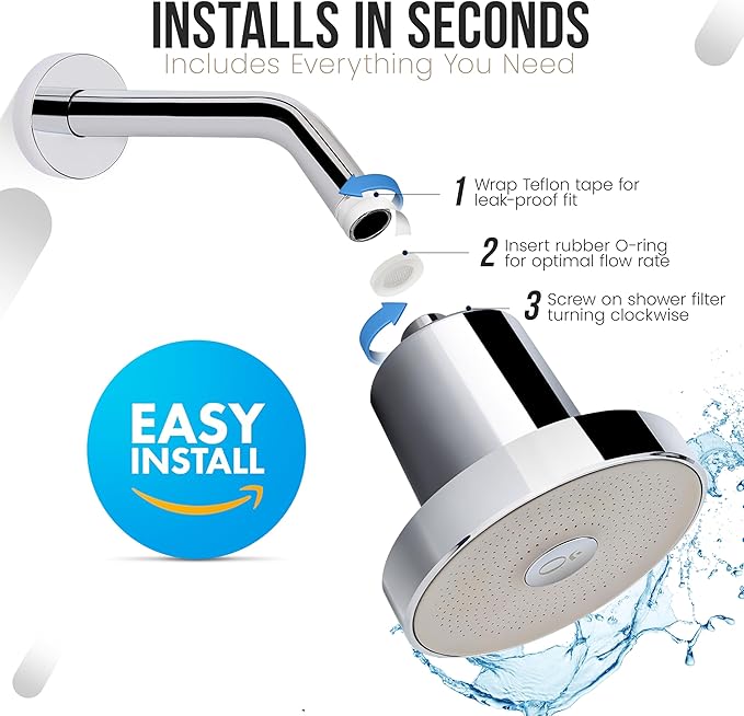 Feels Like Om Filtered Shower Head with Water Softener - High Pressure Shower Head Filter for Hard Water - Shower Filter removes Toxic Chemicals & Chlorine - Best Shower Filter for Hair & Skin