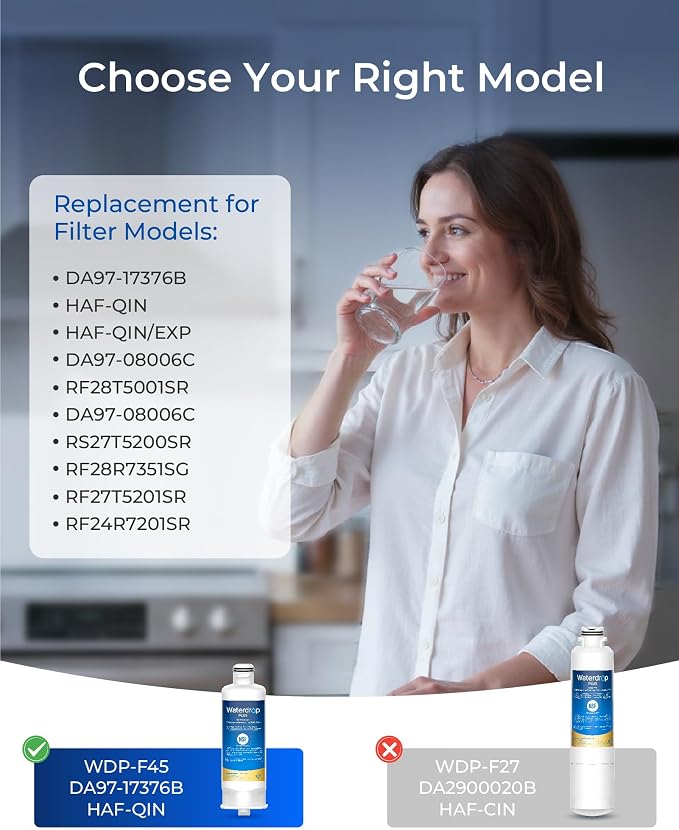 Waterdrop Plus WDP-F45 Water Filter NSF/ANSI 401&53&372 Certified, 2 Pack | Replacement for Samsung® DA97-17376B, HAF-QIN/EXP, DA97-08006C