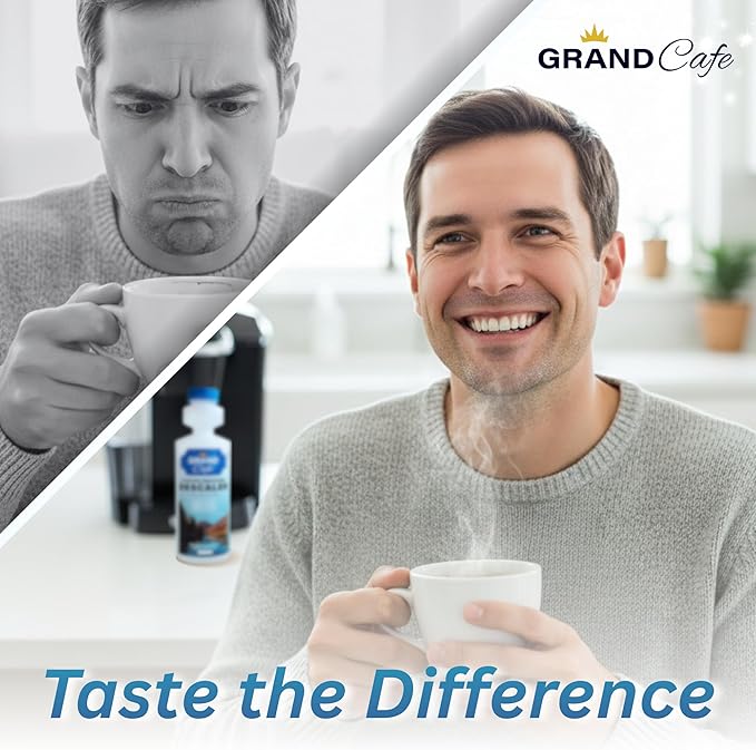 Grand Cafe Universal Descaling Solution - Coffee Maker Descaler and Cleaner for Keurig, Nespresso, DeLonghi & Single-Serve Espresso Machines - Perfect Measure Bottle (20 oz, 5 uses per bottle)