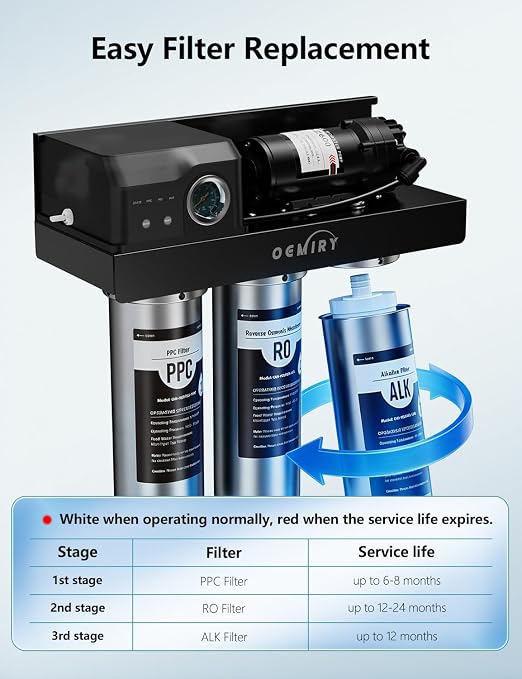 Stainless Steel 600 GPD Tankless Reverse Osmosis System, 9-Stage Alkaline Remineralization Under-Sink Water Filter, 2:1 Pure-to-Drain, Plug-in for Home, Kitchen, and RV