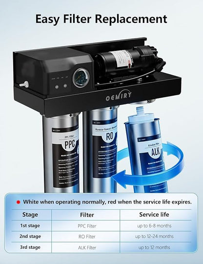 Stainless Steel 600 GPD Tankless Reverse Osmosis System, 9-Stage Alkaline Remineralization Under-Sink Water Filter, 2:1 Pure-to-Drain, Plug-in for Home, Kitchen, and RV