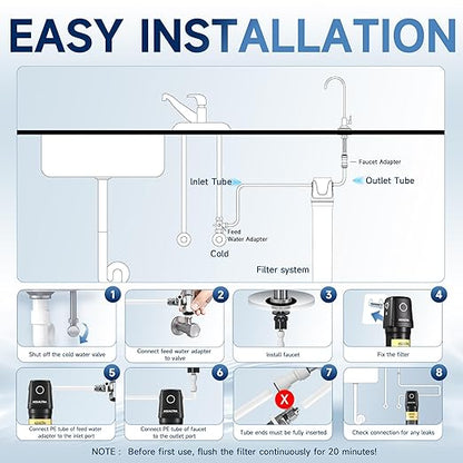 AQUALTRA USF01-BKF Under Sink Filter System, 12K Gal with Faucet, NSF/ANSI/CAN 372 Certified, Reduce PFOA, PFOS, Chlorine, Lead, Mercury, Chloramine, Fluoride, Microplastic Particles, Bad Taste & Odor