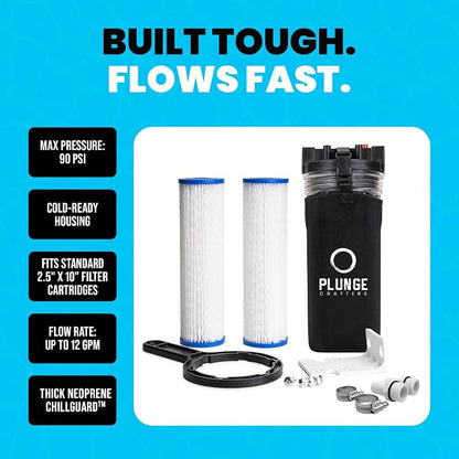 Cold Plunge Filter System with 10" Housing, 3/4" Ports, 2x 50 Micron Filters & ChillGuard XL Sleeve, Ice Bath Water Filtration Kit for Cold Plunge Tubs, Pools & Recovery Tanks