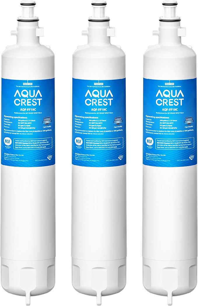 AQUA CREST AQF-FF19C Replacement for GE® RPWFE®, RPWF (with CHIP) Refrigerator Water Filter, Compatible with GYE22HMKES, GYS22GMNES, GYE22HBLTS, DFE28JSKSS, GFE28HMHES, GNE29GYNFS, 3 Filters
